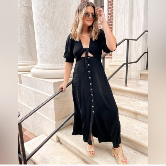 Free People Black Button-Front Maxi Dress - Picture 3 of 5